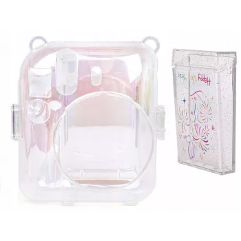 LOVEINSTANT 2-in-1 rinkinys: Dėklas ir nuotraukų dėžutė Fuji Instax Mini 12, permatomas blizgantis