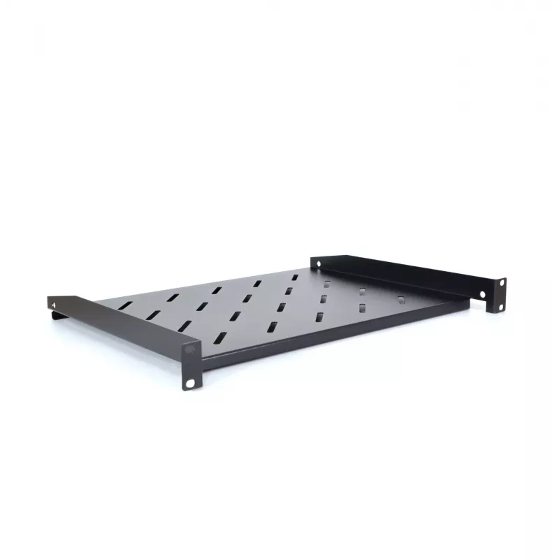 RACKTEL RL-PD600S 1U 19 colių priekinio montavimo lentyna, 600 mm gylis, 20 kg apkrova, juoda (RAL 9005)