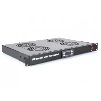 RACKTEL RL-WE804 1U 19 colių stovo ventiliatorių skydelis su termostatu, 4x 120mm ašiniai ventiliatoriai, juodas