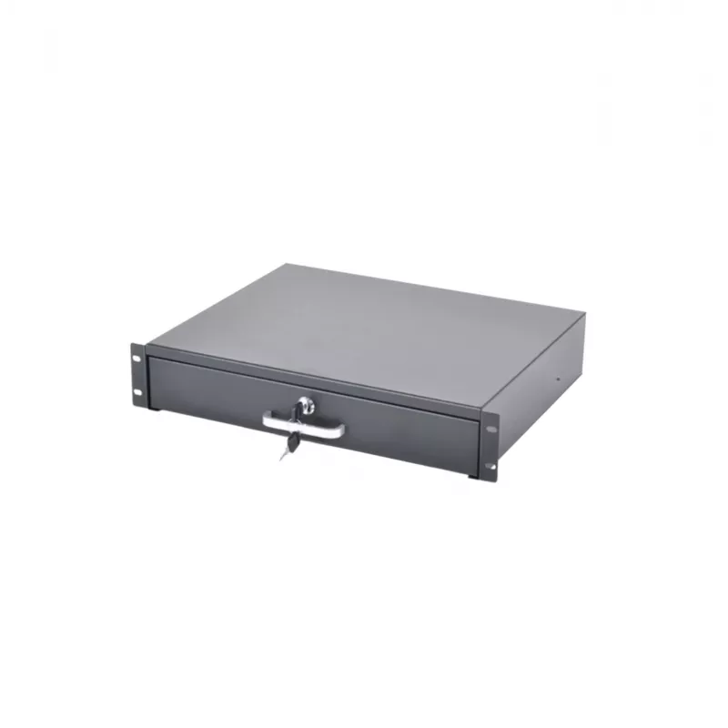 RACKTEL RL-SZ2U 2U Rack Drawer - 19-inch Steel Shelf with Key Lock, Black (RAL 9005)