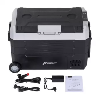 HCALORY D55M+ Automobilinis šaldytuvas su Bluetooth, 55L, kompresorius, -20°C iki +20°C, DC 12V/24V, AC 100-240V, juodas