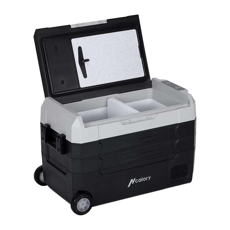 HCALORY D55M+ Automobilinis šaldytuvas su Bluetooth, 55L, kompresorius, -20°C iki +20°C, DC 12V/24V, AC 100-240V, juodas