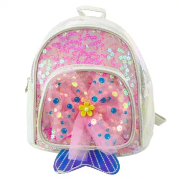 LEAN vaikiška kuprinė su blizgučiais ir tiulio lankeliu, balta, 20 cm, 3,8 L