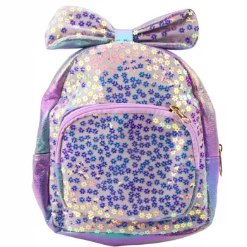 LEAN vaikiška kuprinė su blizgučiais, gėlėmis ir lankeliu, violetinė, 22 cm, 2,8 l