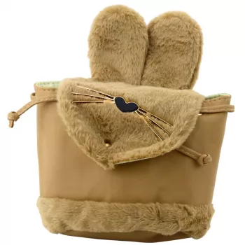 LEAN vaikiška kuprinė su minkštais ausų aplikacijomis, reguliuojamais petnešėlėmis, smėlio spalvos, 22 cm, 4 l