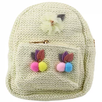 LEAN vaikiška kuprinė su siuvinėtais pomponais, kreminė, 20 cm, 2,5 L