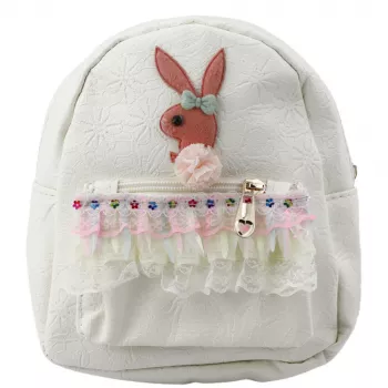 LEAN Vaikiška kuprinė su iškilusiu triušiu ir raukiniais, kreminė, 20 cm, 2,5 L