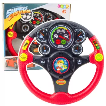 LEAN TOYS Interaktyvus vairas vaikams su šviesomis, garsais ir vibracija, raudonas