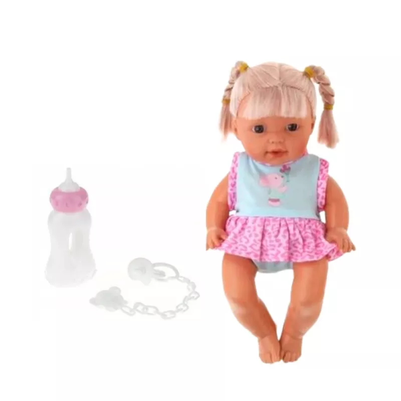 LEAN TOYS lėlė-kūdikis nešynėje, buteliukas, čiulptukas, kalba, burbuliuoja, šlapinasi