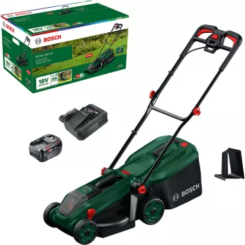 Belaidis žoliapjovė Bosch Rotak 18V-34 su starterio rinkiniu ir mulčiavimo kištuku (C)