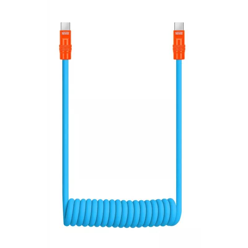 Newell USB-C į USB-C laidas 100W 1,5m Silikoninis spiralinis Mėlyna-Orinžinė
