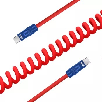 Newell USB-C į USB-C laidas 100W 1,5m Silikoninis spiralinis Raudonai-Mėlynas