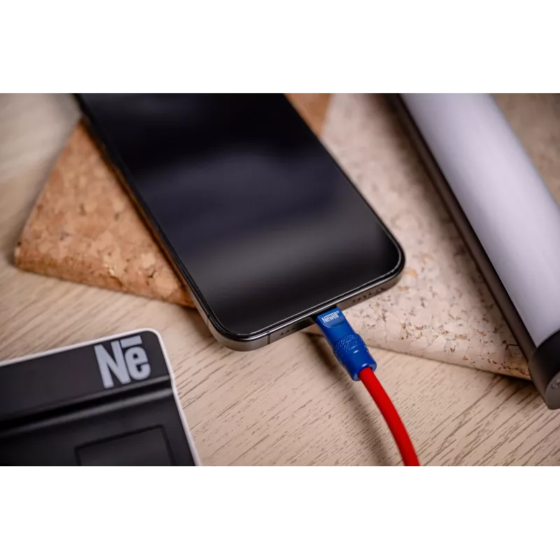 Newell USB-C į USB-C laidas 100W 1,5m Silikoninis spiralinis Raudonai-Mėlynas
