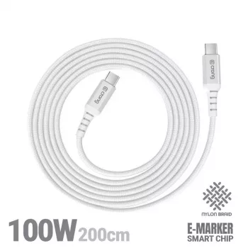 Crong Armor Link USB-C į USB-C laidas 100W PD 5A 200cm Baltas