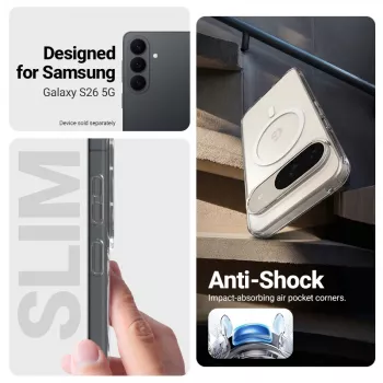 Crong Hybrid Clear Magnetic Case, skirtas Samsung Galaxy S26 – suderinamas su MagSafe (permatomas)