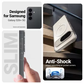 Crong Hybrid Clear Magnetic Case su MagSafe, skirta Samsung Galaxy S26+ (permatoma)