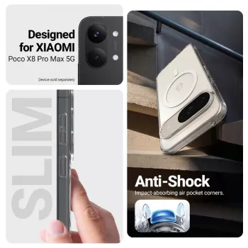 Crong Hybrid Clear Magnetic Dėklas, skirtas Xiaomi POCO X8 Pro Max 5G, Skaidrus, suderinamas su MagSafe