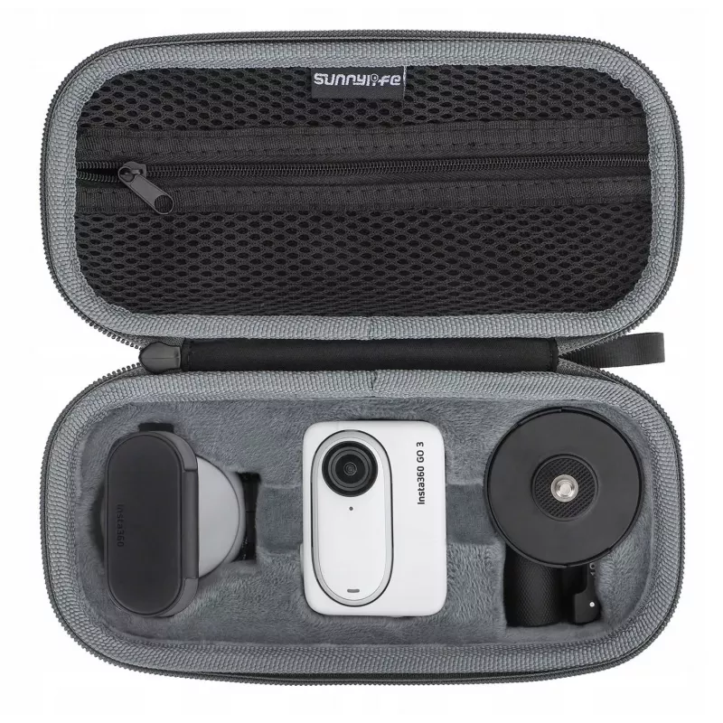 SUNNYLIFE Protective Carrying Case for Insta360 Go 3, Black, Nylon, EVA, Shockproof, Dustproof, Splash-resistant, with Hand Strap