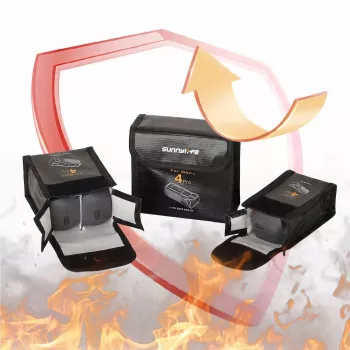 SUNNYLIFE Ugniai atsparus baterijų laikymo maišelis, skirtas DJI Mavic 4 Pro, talpina 2 baterijas, juodas