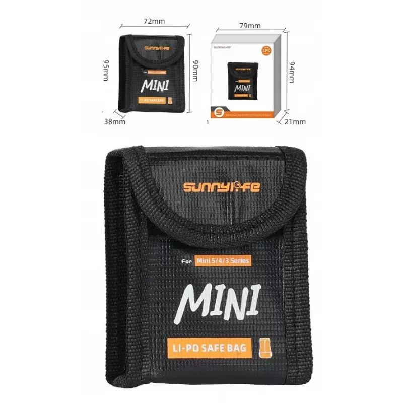 SUNNYLIFE Fireproof Battery Safety Bag, skirta DJI Mini 5/4/3 Pro/3, Lito 1, Lito X1 – 1 akumuliatoriui