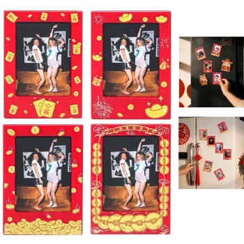 LOVEINSTANT 4x Magnetinis nuotraukų rėmelis Instax Mini, raudonas/auksinis
