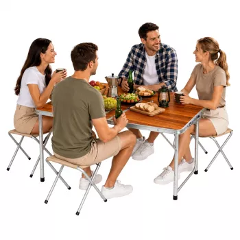 LEAN Camping Furniture Set - Folding Table and 4 Stools in Wooden Suitcase
