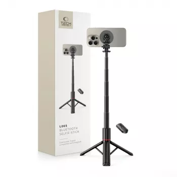 Tech-Protect L06S Selfie Stick Tripod su LED šviesa ir Bluetooth nuotolinio valdymo pulteliu, juoda