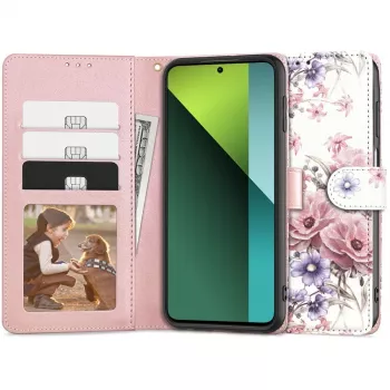 TECH-PROTECT Dėklas su pinigine, skirtas Redmi Note 13 Pro 5G / Poco X6 5G, su kortelių skyriais, gėlių raštas