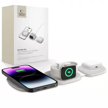 Tech-Protect QI15W-A32 3IN1 „MagSafe“ belaidžio įkrovimo stovas pilka