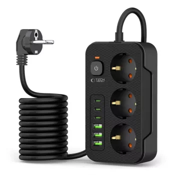 TECH-PROTECT PC3X6 Power Socket 3 USB & 3 Type-C & 3 Socket 200cm Black