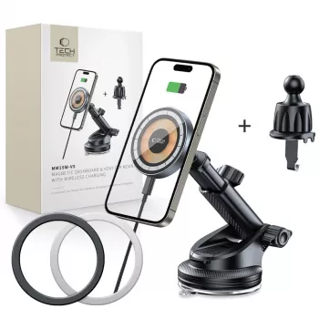 TECH-PROTECT MM15W-V5 Magnetic MagSafe Dashboard & Vent Car Mount Wireless Charger 15W Black
