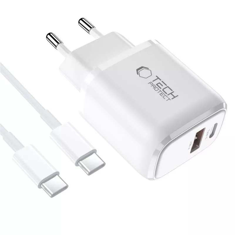 TECH-PROTECT NCA30 2-Port Network Charger PD 30W / QC3.0 + Type-C Cable White