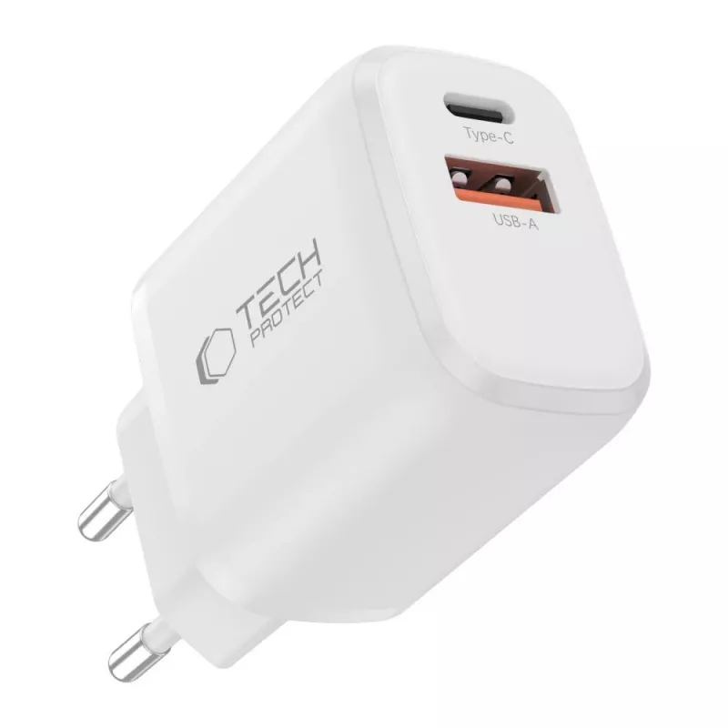 TECH-PROTECT NCA30 2-Port Network Charger PD 30W / QC3.0 + Type-C Cable White
