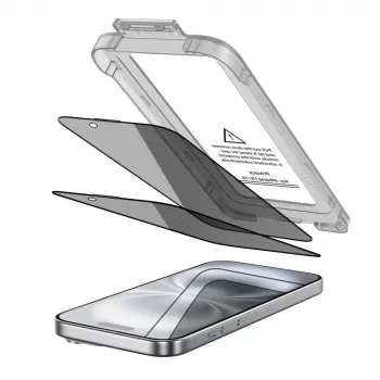 TECH-PROTECT QUICK SET SPY+ Privacy Tempered Glass Screen Protector 2-Pack, skirta Apple iPhone 15 / iPhone 16