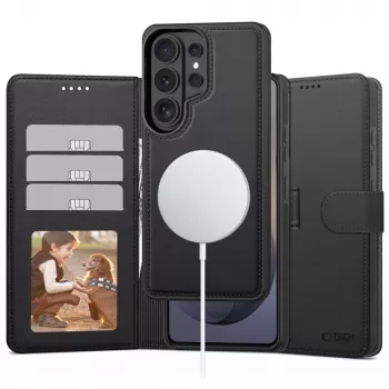 TECH-PROTECT Wallet MagSafe Case, skirtas Samsung Galaxy S26 Ultra, matinė juoda