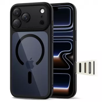 TECH-PROTECT MagPeak MagSafe Hybrid Back Cover, skirta Apple iPhone 17 Pro Max, juoda/skaidri