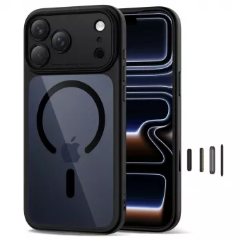 TECH-PROTECT MagPeak MagSafe Hybrid Back Cover, skirta Apple iPhone 17 Pro Max, juoda/skaidri