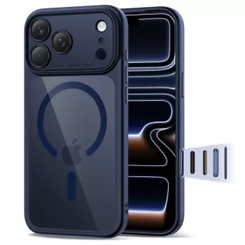 TECH-PROTECT MAGPEAK MagSafe Hybrid Case, skirta Apple iPhone 17 Pro, tamsiai mėlyna / skaidri