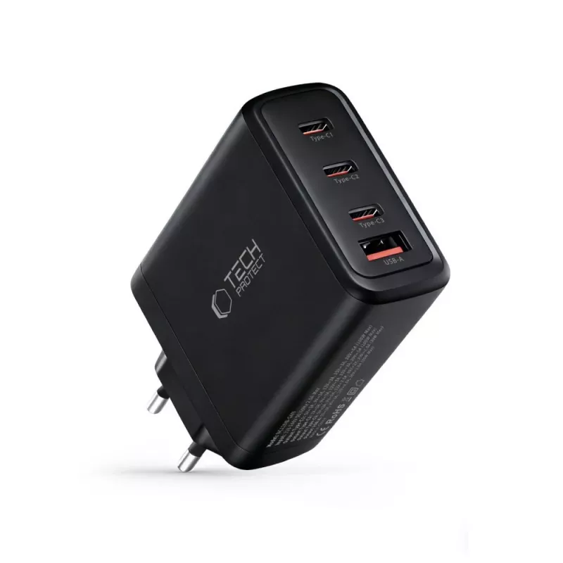 TECH-PROTECT NC120W-GAN 4 prievadų tinklo įkroviklis PD 120W / QC3.0 juodas