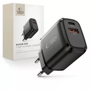 TECH-PROTECT NCA45W-GAN 2-Port Network Charger PD 45W / QC3.0 Black