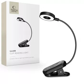 TECH-PROTECT LL100 Clip skaitymo šviesos diodinis šviestuvas, juodas