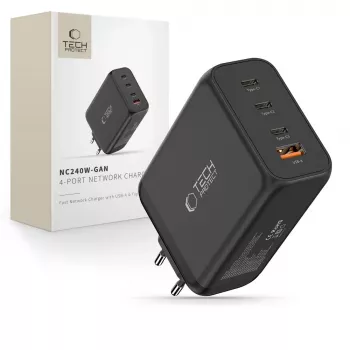 TECH-PROTECT NC240W-GAN 4 prievadų tinklo įkroviklis PD 240W / QC3.0 Juodas