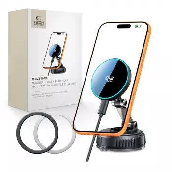 TECH-PROTECT V8 Magnetic MagSafe Windshield & Dashboard Car Mount Wireless Charger 25W Qi2.2 Black