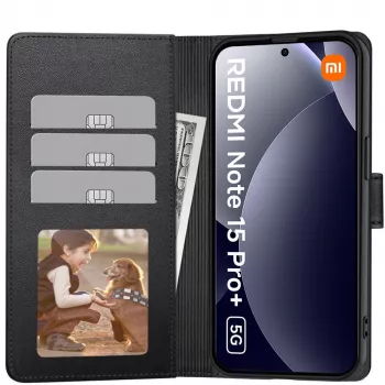 Tech-Protect Wallet Case, skirtas Xiaomi Poco M8 Pro / Redmi Note 15 Pro+ Plus 5G, matinė juoda