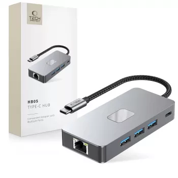 TECH-PROTECT HB05 9-in-1 USB-C Hub Adapter with USB 2.0, USB 3.0, HDMI 4K 60Hz, SD/TF, PD 100W, RJ45 Gigabit Ethernet, Space Grey