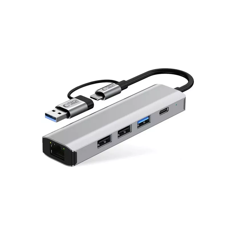 TECH-PROTECT HB03 Hub Adapter 5in1 Type-C + USB 2.0 + USB 3.0 + RJ45 Space Grey