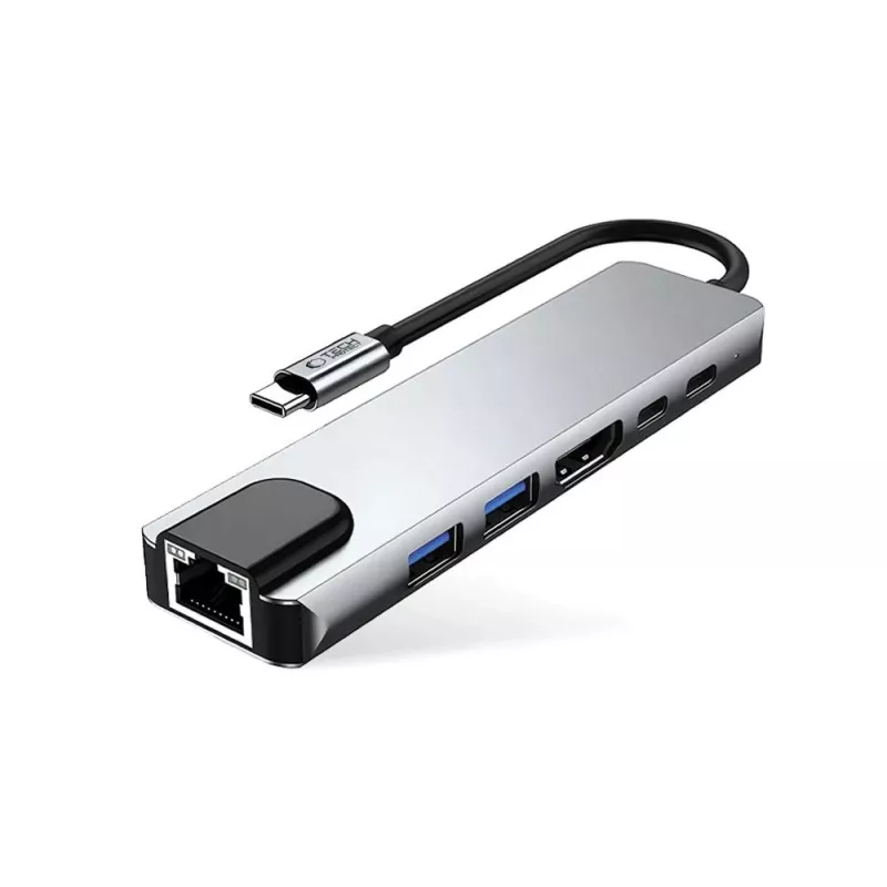 TECH-PROTECT HB02 HUB Adapter 6-in-1 USB-C + USB 2.0 + USB 3.0 + HDMI 4K 30Hz + RJ45 + PD 100W Space Grey