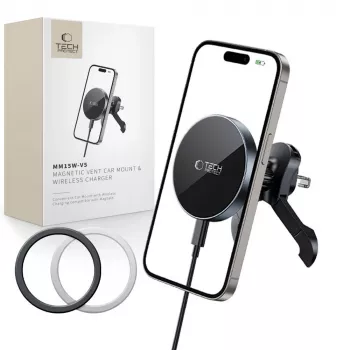 TECH-PROTECT MM15W-V5 Magnetic MagSafe Stable Vent Car Mount Wireless Charger 15W Black/Black