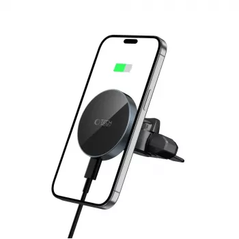 TECH-PROTECT MM15W-V5 Magnetinis MagSafe CD ir Oro Angos Automobilinis Laikiklis su Belaidžiu Įkrovikliu 15W Juodas