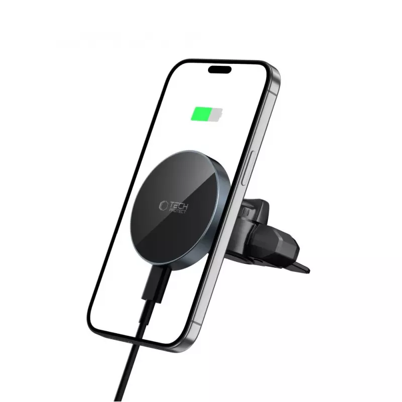 TECH-PROTECT MM15W-V5 Magnetinis MagSafe CD ir Oro Angos Automobilinis Laikiklis su Belaidžiu Įkrovikliu 15W Juodas